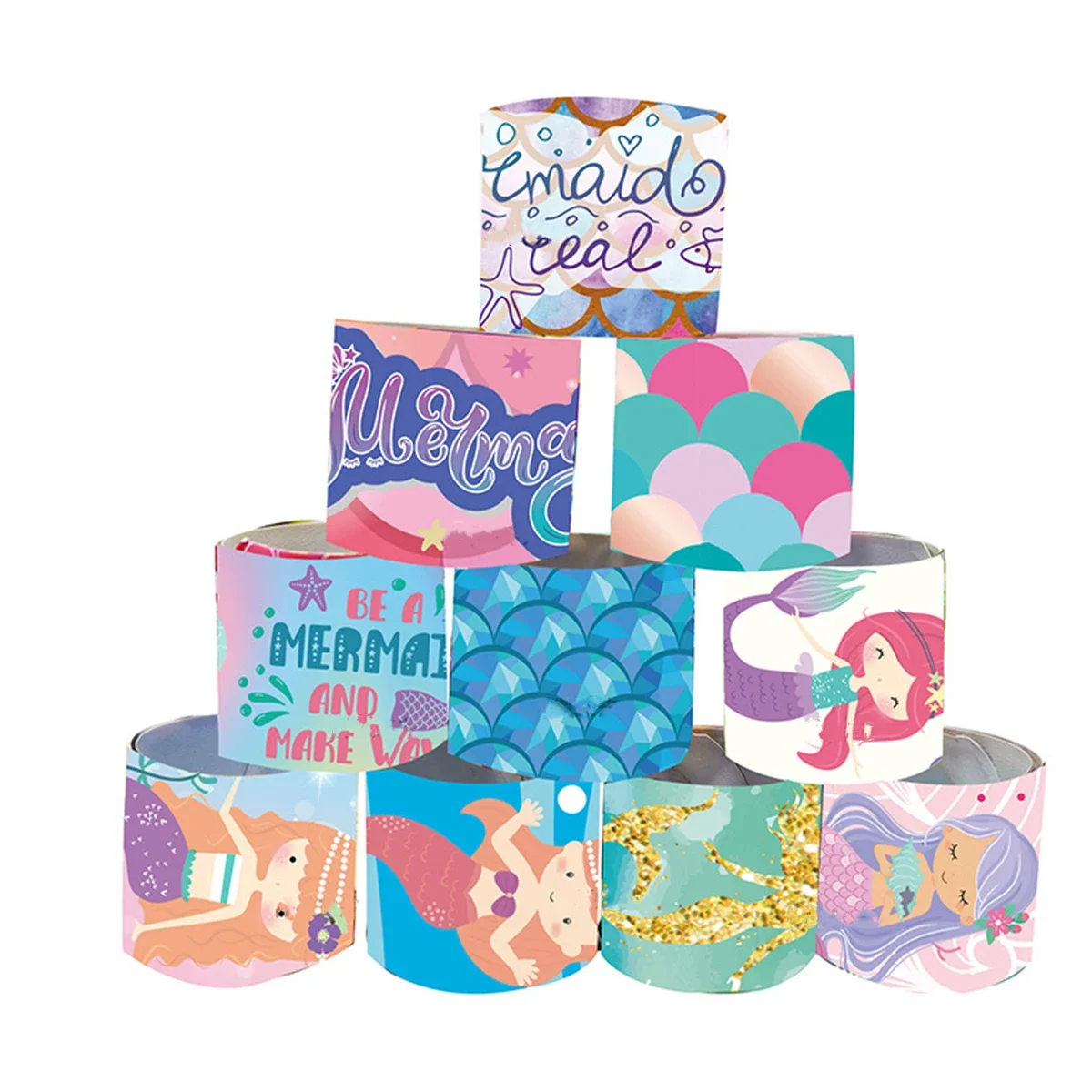 12pcs Little Mermaid Slap Bracelets Girls Gift Under The Sea Shell Bracelets Happy Kids Girls Mermaid Theme Bithday Party Favors