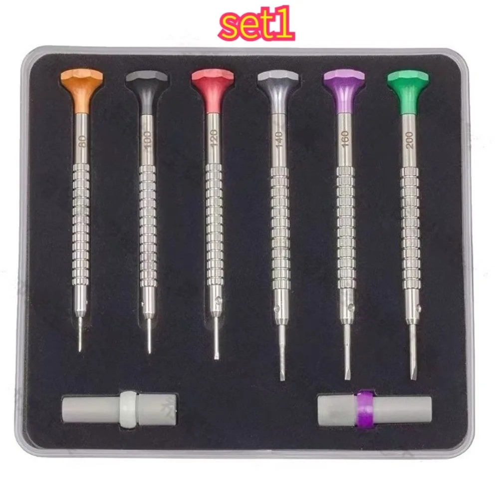 6 pcs Ball Bearing Screwdriver Set with Spare Blades Watch Repair Tool Kit Watchmaker Stainsteel Screwdrivers