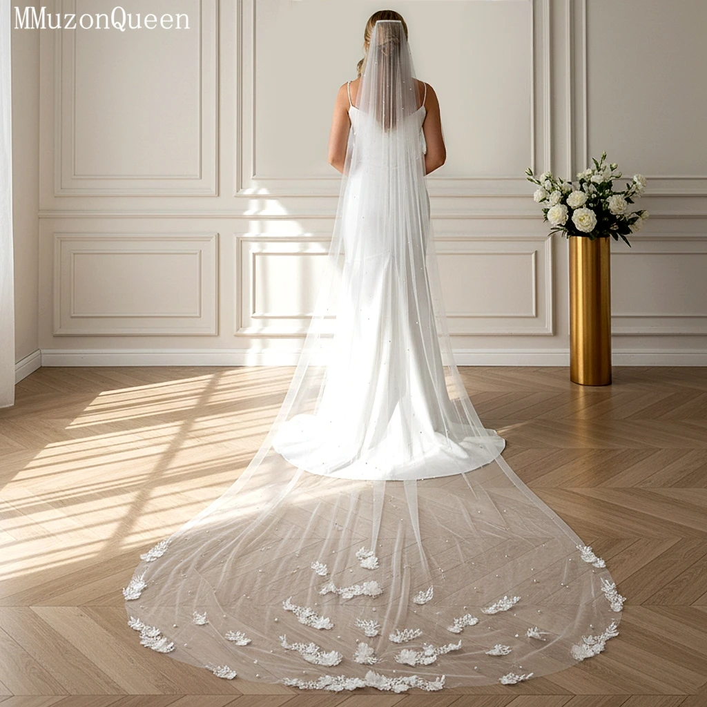 TOPQUEEN ثلاثية الأبعاد زهرة الحجاب الزفاف كاتدرائية الحجاب الزفاف مع كريم اللؤلؤ الأبيض مع مشط اكسسوارات الزفاف للتخصيص V52m #1