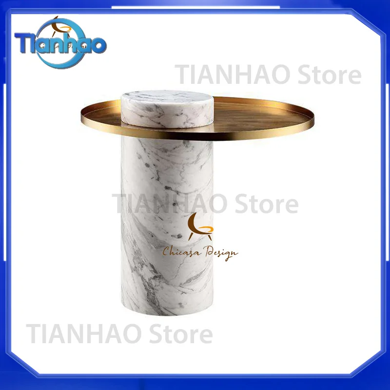 Modern Side Table with Marble Finish and Stainless Steel Magazine Rack for Living Room Furniture Home Decor