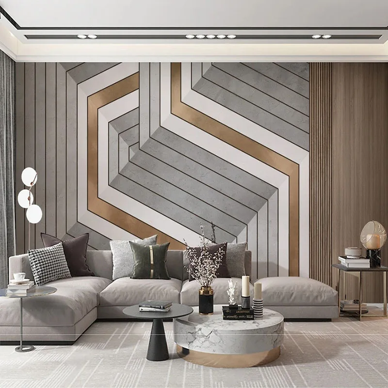 Custom Any Size 3D Mural Modern Simple Geometric Luxury High-Grade Solid Wood Grille Bedroom Sofa Background Wall Papel De Pared