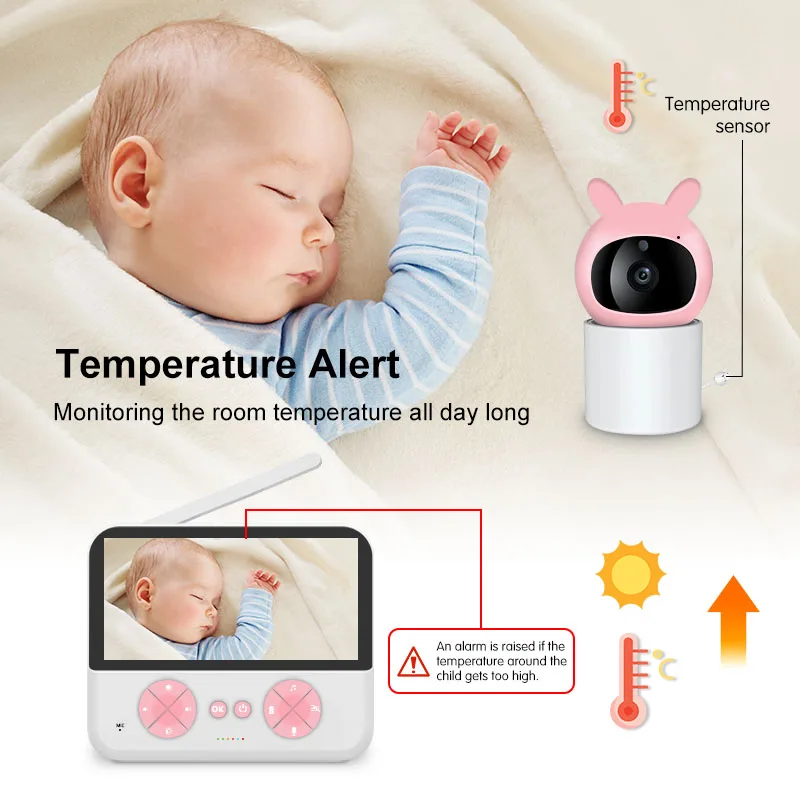 5 "HD baby monitor 3000mah large capacity 720P voice intercom temperature and humidity detection timing breastfeeding reminder