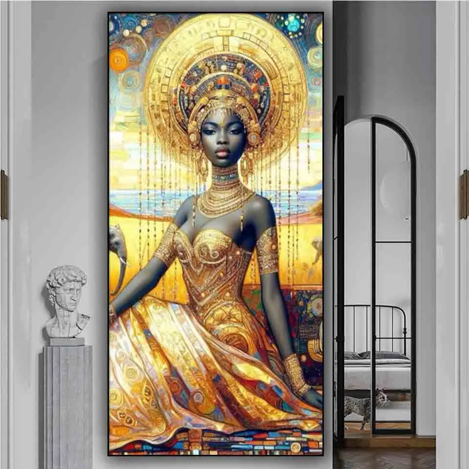 African Golden Woman diamond art diy Jewelry cross stitch diamond painting New 2024 Mosaic religious belief For Home decoration