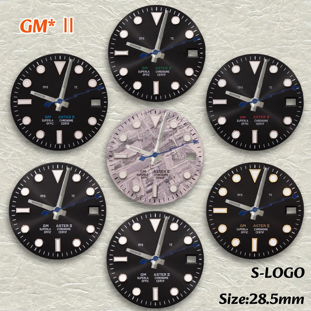 

GMT NH34 S Logo 28.5mm Meteorite Black Dial Fit NH35 Movement BGW9 ice Blue Luminous High Quality Watch Modification Accessories
