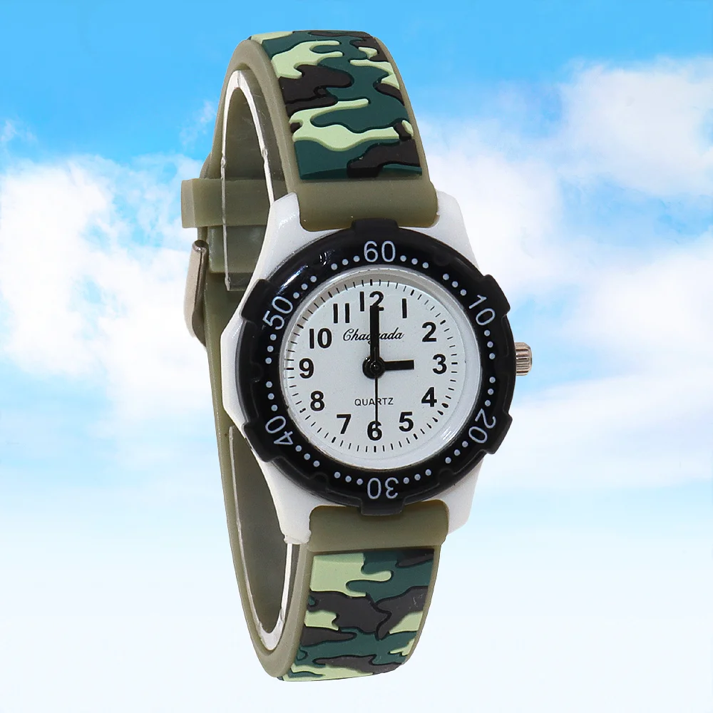 Kids Camouflage Quartz Watch with Silicone Strap Digital Waterproof Wristwatch for Boys & Girls Cool Student Clock Design