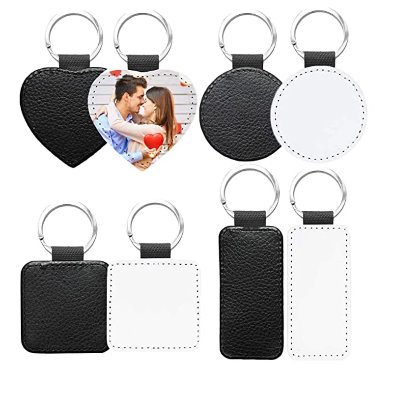 

30Pcs/Lot Sublimation Blank Keychain PU Leather Key Chain Heat Transfer Keyring For Man Women Crafts