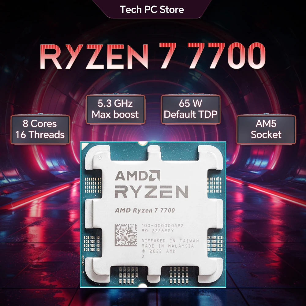 

NEW AMD Ryzen 7 7700 65W 5NM L3=32M 3.8GHz 8-Core 16-Thread R7 7700 Gaming Processor DDR5 Socket AM5 But No Fan