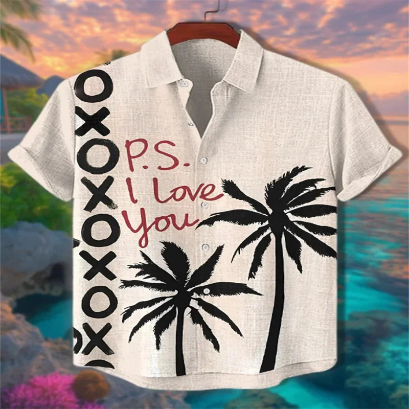 

2025 Men's I Love You Coconut Tree Art Print 3D Casual Shirt
