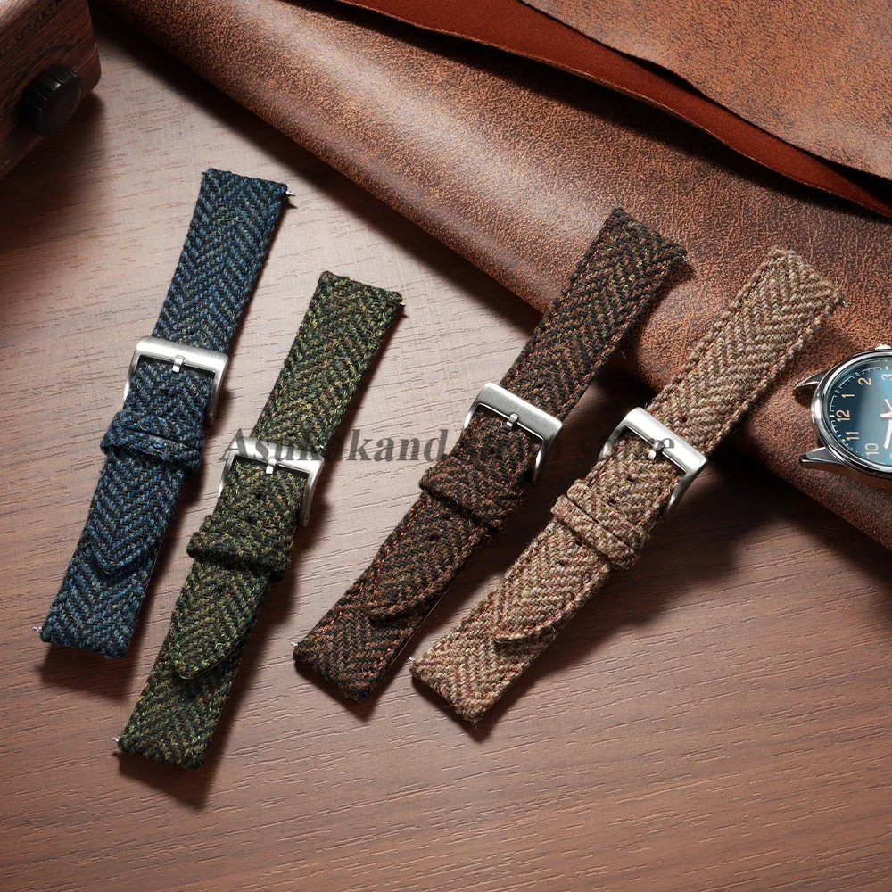 Tweed Nylon Uhrenarmband für Seiko Vintage Weave Armband Universal 18mm 20mm 22mm Herren Damen Schnellverschluss Ersatzarmband