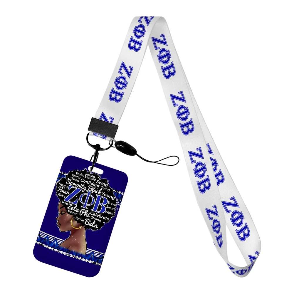 Zeta Phi Beta Sorority Zfb Sorority Women Lanyards Id Badge Holder Strap Bus Card Pass Cover Slip Bank Card Holder