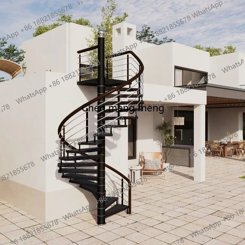 D5556 Outdoor spiral staircase outdoor custom rural self-built house fire steel structure plate villa iron staircase