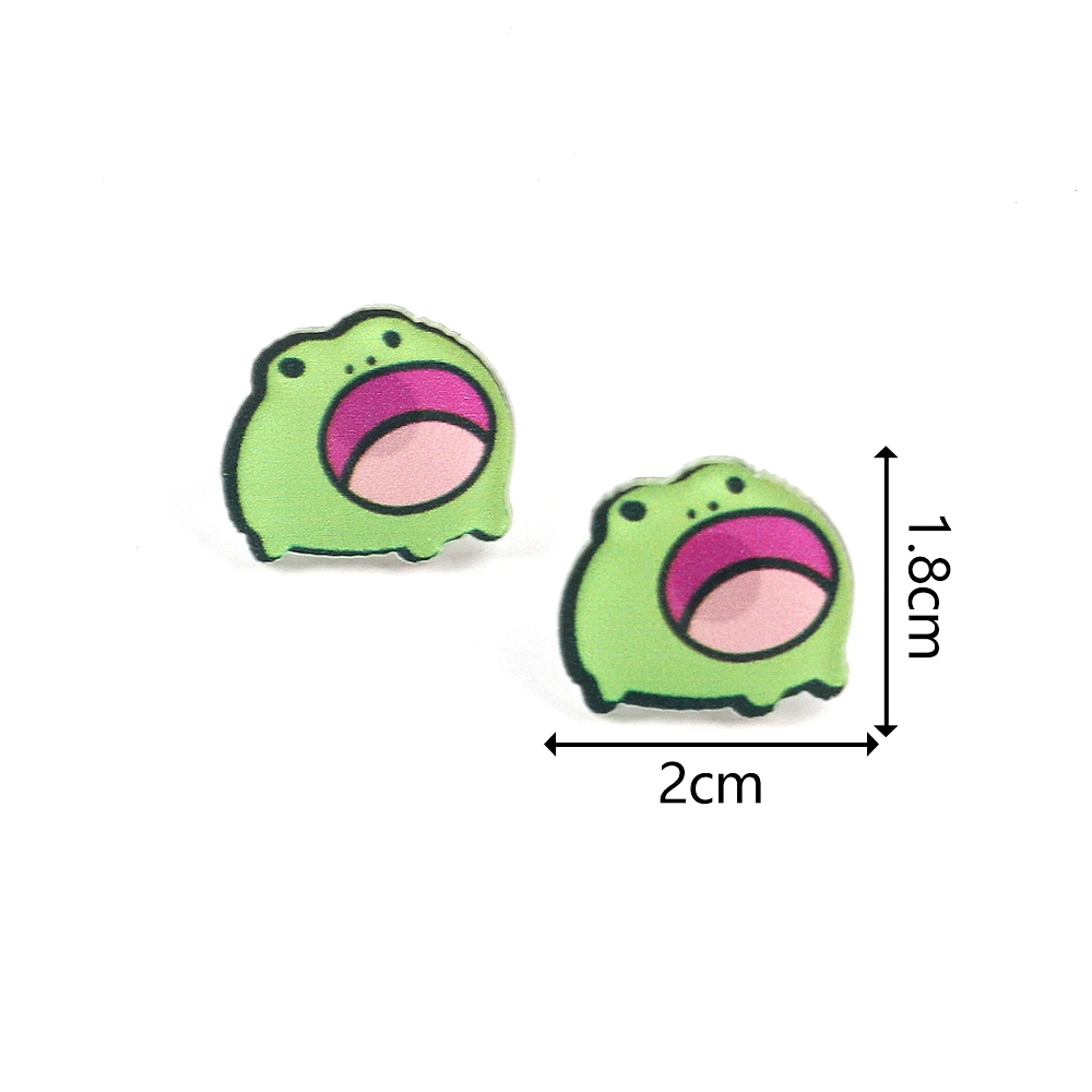 New Funny Open Big Mouth Frog Acrylic Stud Earrings for Women Mini Cute Cartoon Green Animals Earring Studs Fashion Jewelry Gift