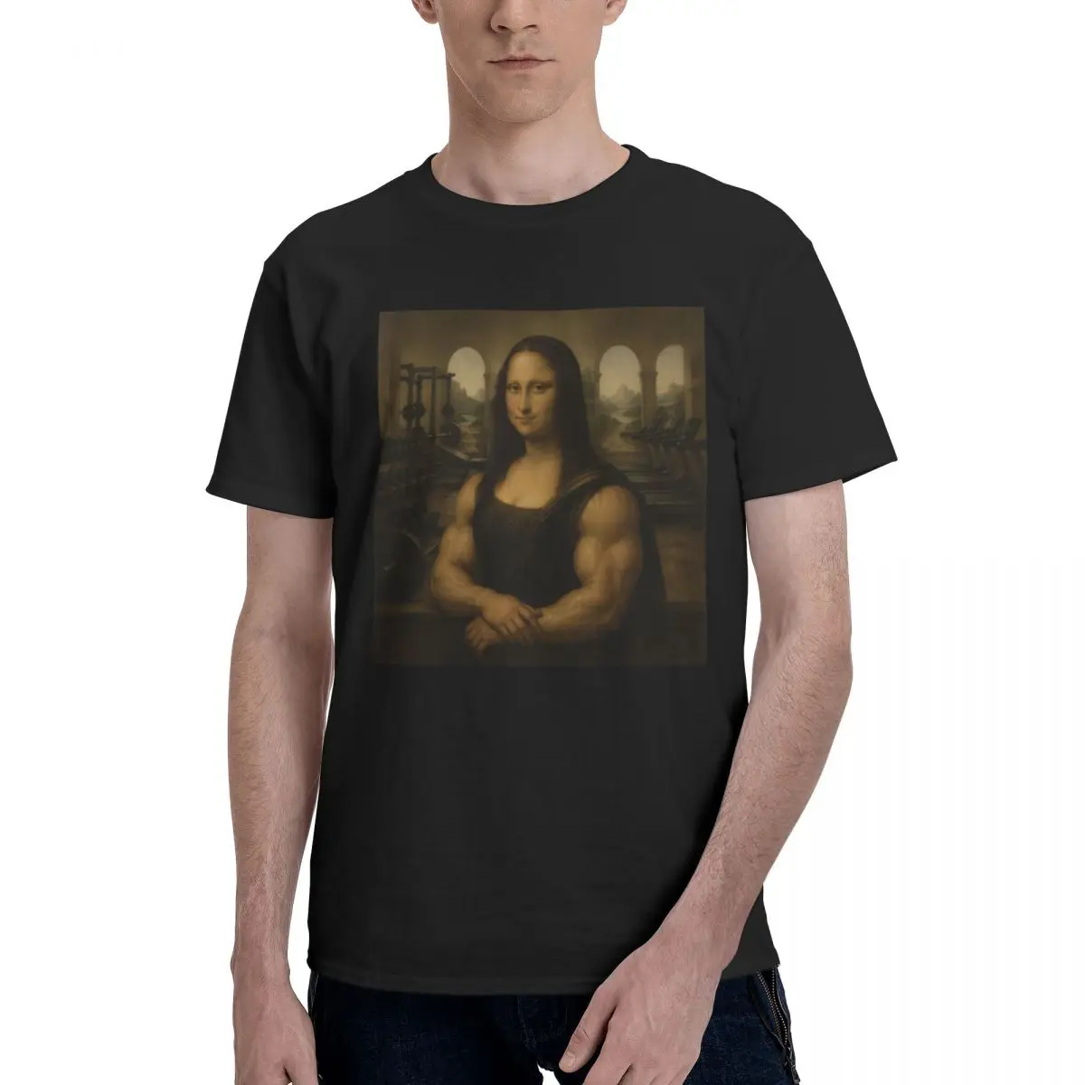 Funny Mona Lisa Fitness Vintage T Shirts Graphic Y2K Idea Crewneck T-Shirts For Men Women Tops