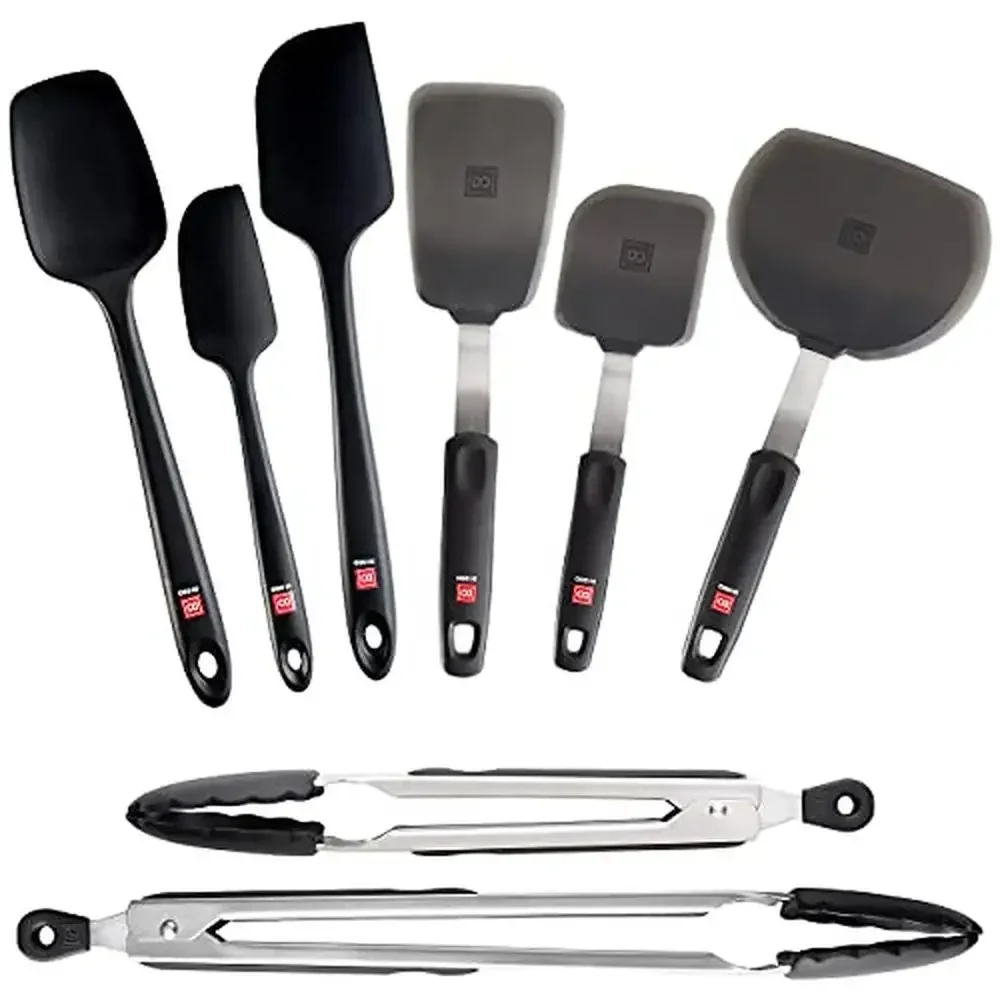 

8-Piece Silicone Kitchen Utensil Set Heat-Resistant Turner Spatulas Tongs Nonstick BPA-Free Easy Clean Stainless Steel Core