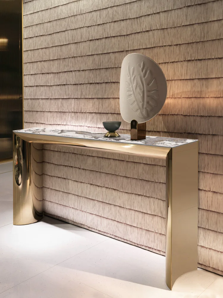 

Minimalist style light luxury entrance table Stainless steel rock slab