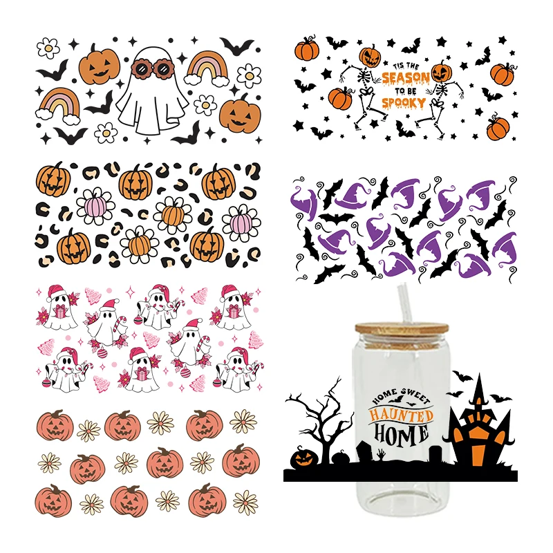 3D UV DTF Halloween Jack o 'Lantern Printed Transfers Stickers 16oz Cup Wraps For DIY Glass Ceramic Metal Leather Etc. D18222