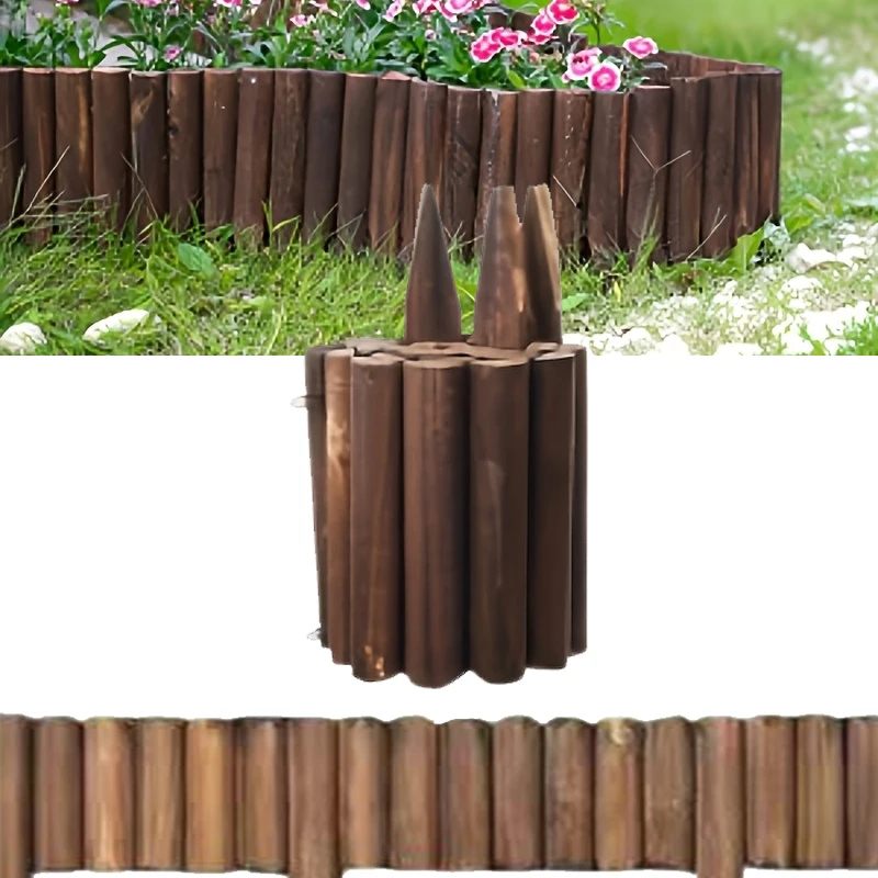 Garden fence,Garden Wooden Short Fence,Tree Fence,Burnt Wood Finish Outdoor Landscape Edging Flexible Decorative Border,Spring Garden & Yard Maintenance