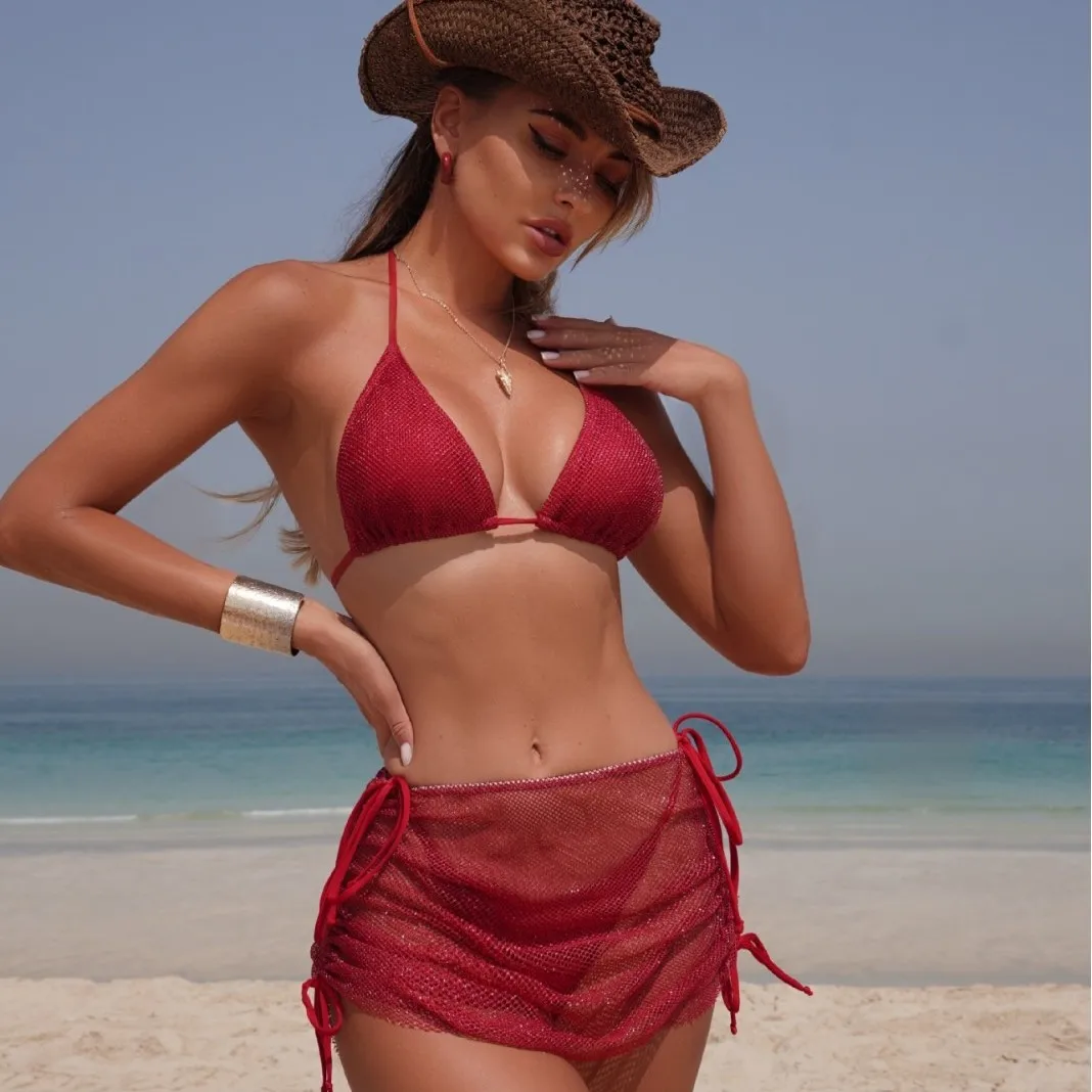 

2025 Новый модный сексуальный купальник-бикини из трех частей на шнуровке, женский сплит, однотонный купальник, мусульманский купальник, купальный костюм