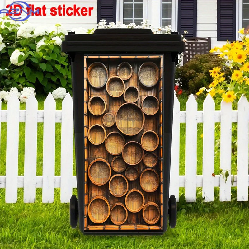 Natural Bamboo Trash Can Sticker, Eastern Style Self-Adhesive Art Stickers, Form Self-Adhesive Removable Trash Can Stickers, E