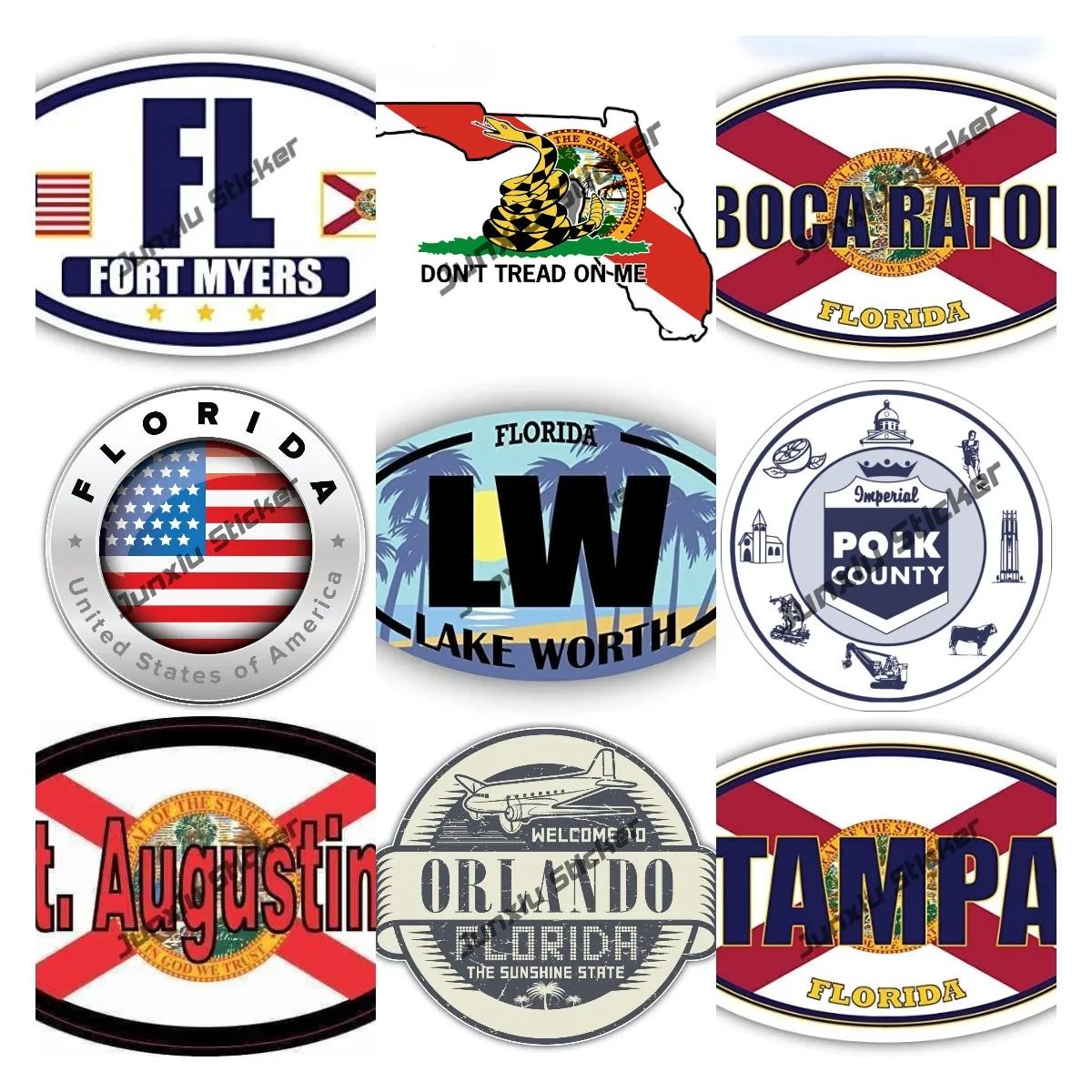 Florida Sticker Florida St.Augustine Orlando Seal of Polk County Florida USA Stickers Vinyl Die-Cut Decal for Cars Truck Laptop