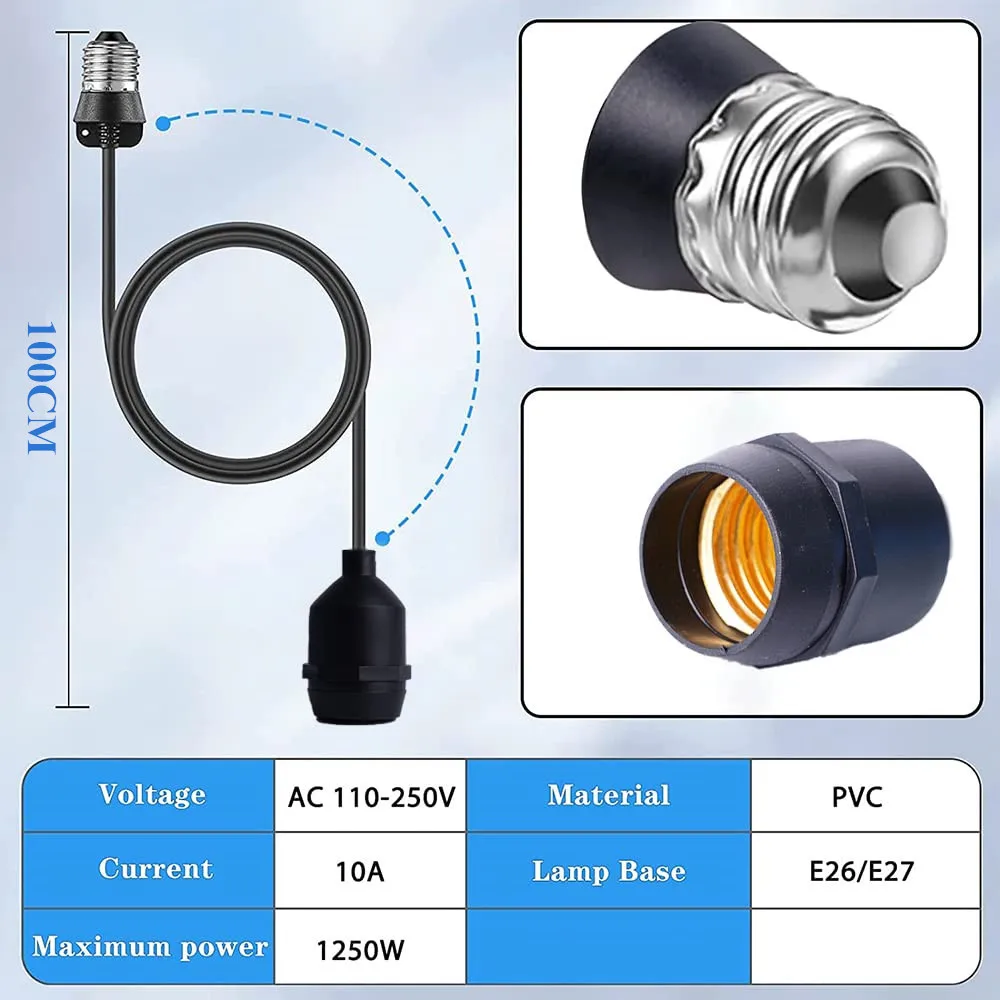 E27 to E27 Vintage Light Socket Extender, String Lights Extension for Backyard, Porch, Garden Indoor Outdoor Garage Patio Use image 3