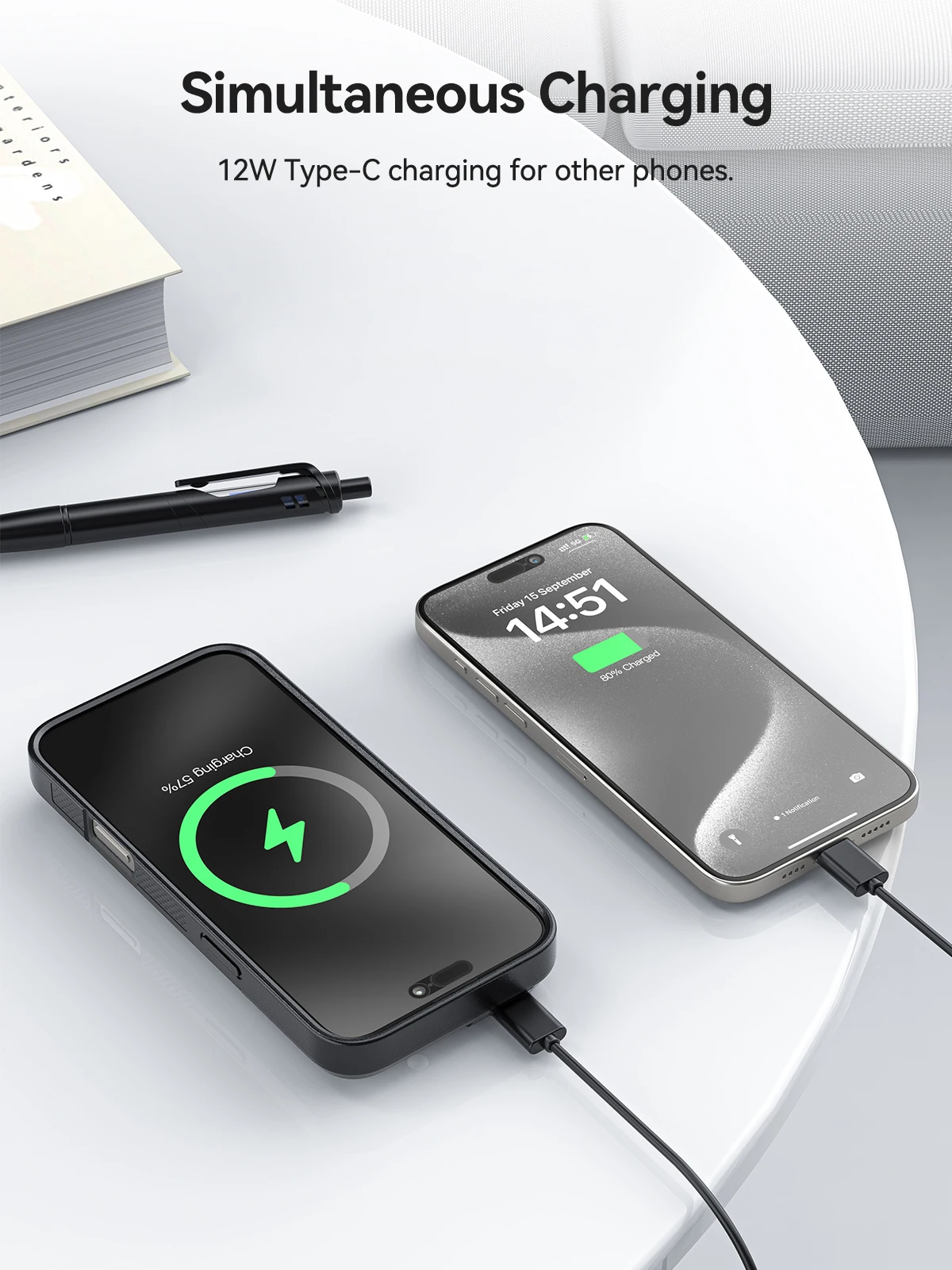Wireless Battery Case for iPhone 16 Pro Max 8000mAh USB-C Portable Power Bank Phone Cover Rechargeable Battery Charging Case