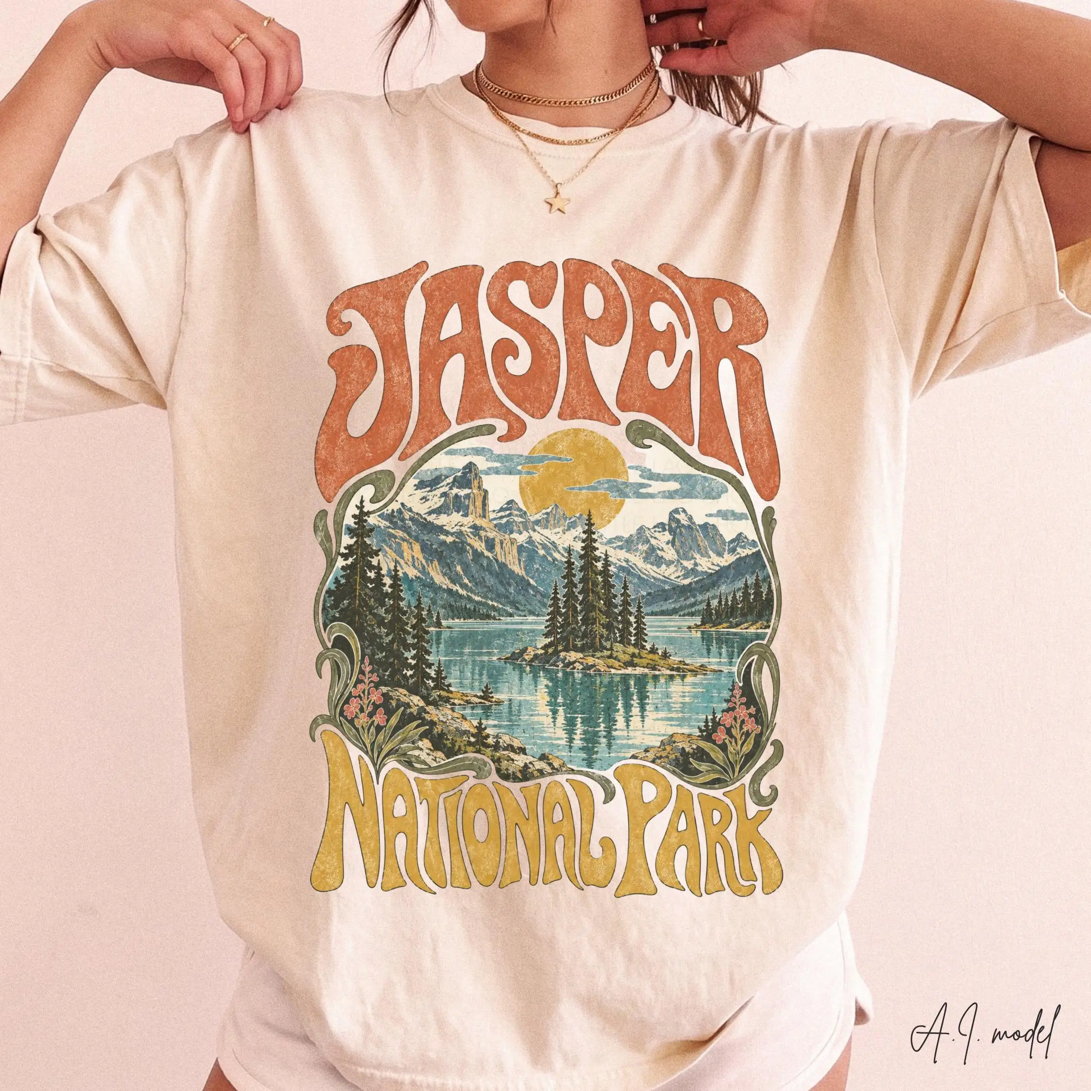 Jasper National Park Shirt, Canadian Rockies Tee, Vintage Mountain Graphic T Shirt, Canada National Park T-shirt