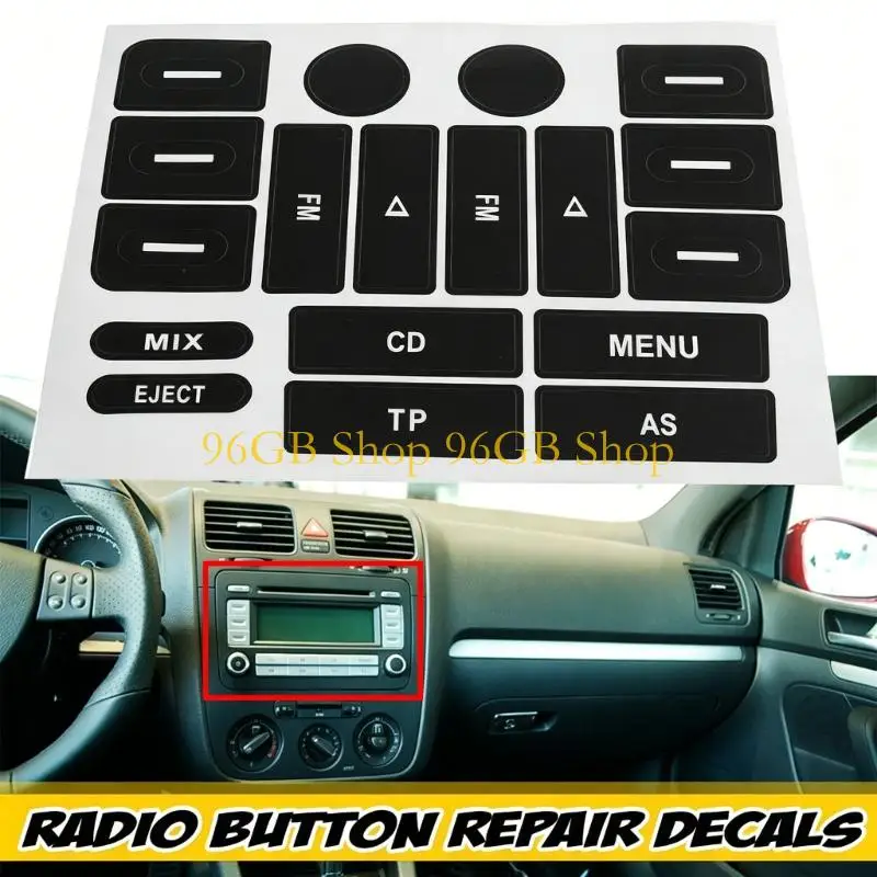 96GB Upgrades Replacement Radio Button Stickers PVC Repair Decals for Golf MK5 Vehicle