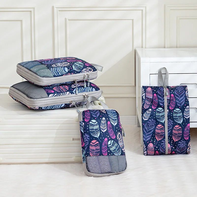 

4 Set Compression Packing Cubes for Travel Essentials Compressible Expandable Organizer Cubes for Carry on Luggage Suitcase