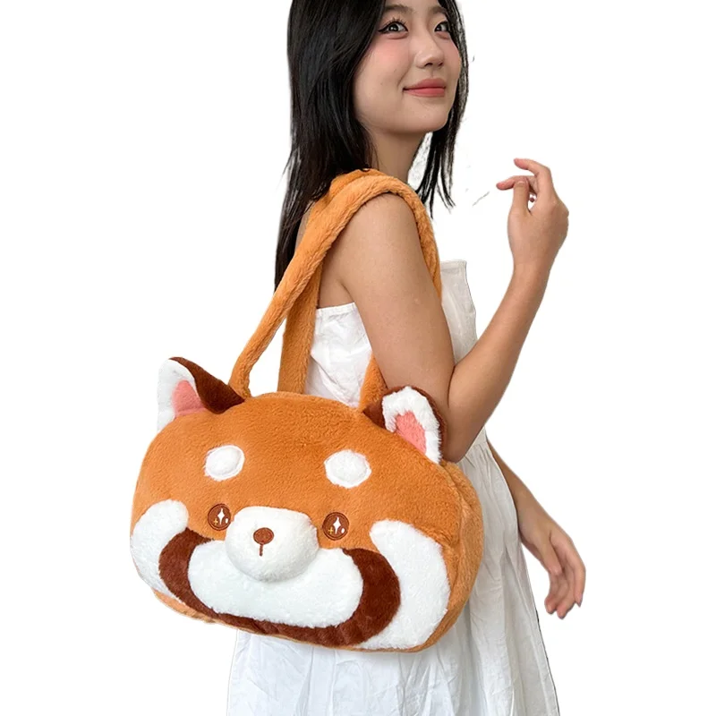 Red Panda Plush Backpack Cute Plushie Doll Women Crossbody Bag Soft Shoulder Bag for Camping Travel Party Female Birthday Gift