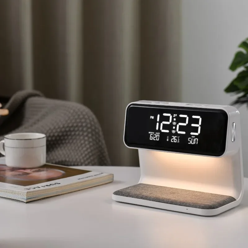 

Creative 3 in 1 Bedside Lamp Wireless Charging LCD Screen Alarm Clock Wireless Phone Charger Led Clock Table Clock