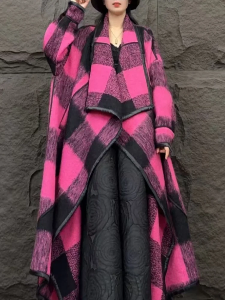 

Vefadisa 2024 Autumn Winter New Pink Plaid Women Woolen Coat Lapel Long Sleeve For Temperament Fashion Woolen Coat ZXY1174A