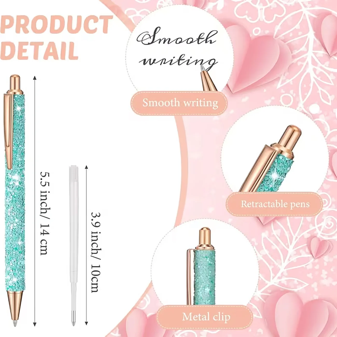 10-Piece Glittery Sequin Ballpoint Pen Set, Glittery Metallic Sequin Ballpoint Pens, Black Ink, Random Colors, Cute Shiny Candy-Colored Ballpoint Pens, Suitable for Birthdays, Weddings, Offices, Schools, Families, Back-To-School Season, Christmas, Halloween, and Shiny Parties