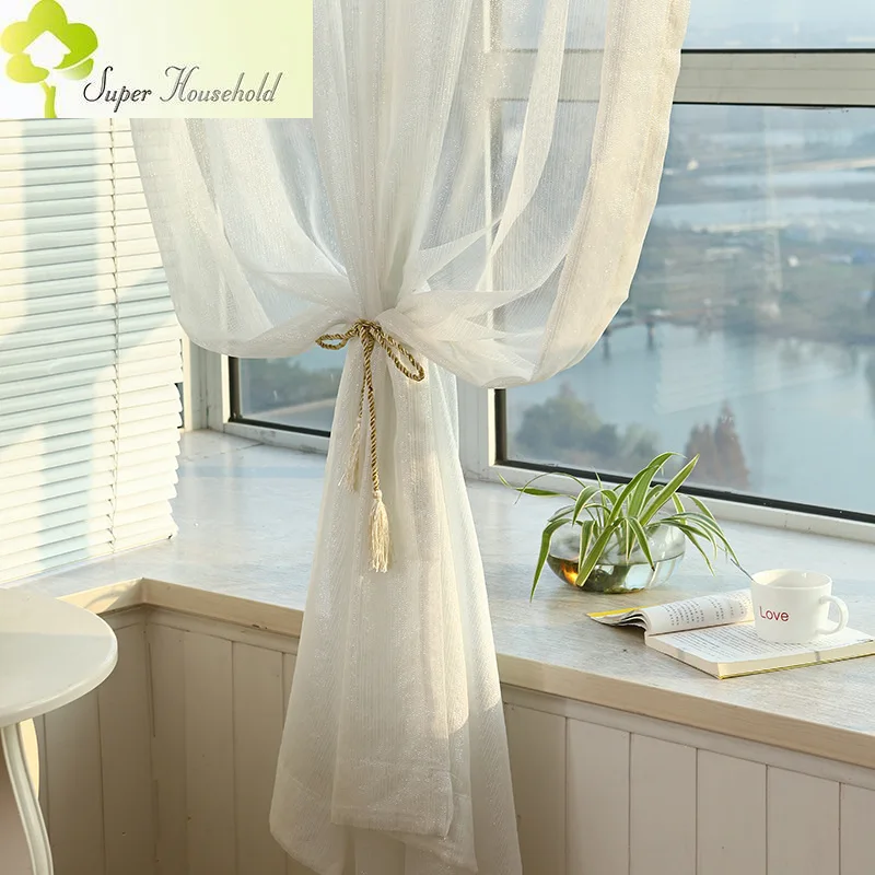 White Shiny Silver Tulle Curtains for Living Room Bedroom Window Screen Fabric Simple Modern Sheer Kitchen Roman Blinds Custom