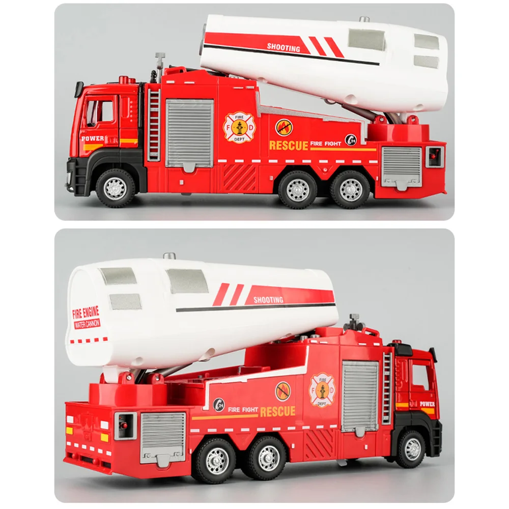 1/32 Electric Water Spray Fire Engine Car Toy Model Alloy Diecast Doors Opened Pull Back Sound Light Fire Truck Vehicle for Boys