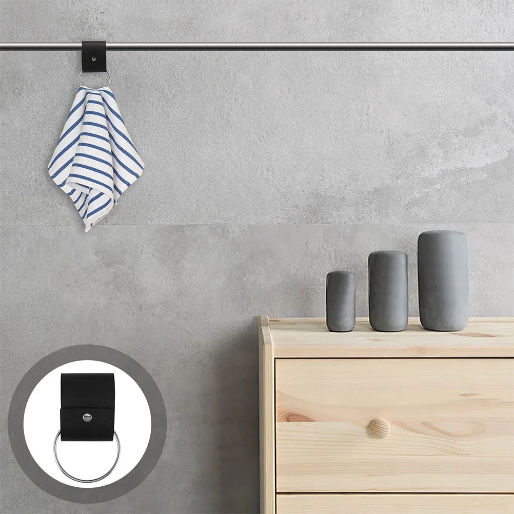 

8Pcs PU Towel Clips Metal Ring Buckles Kitchen Bathroom Dish Cloth Holder Oven Door Hanger Scarf Storage Farmhouse Decor