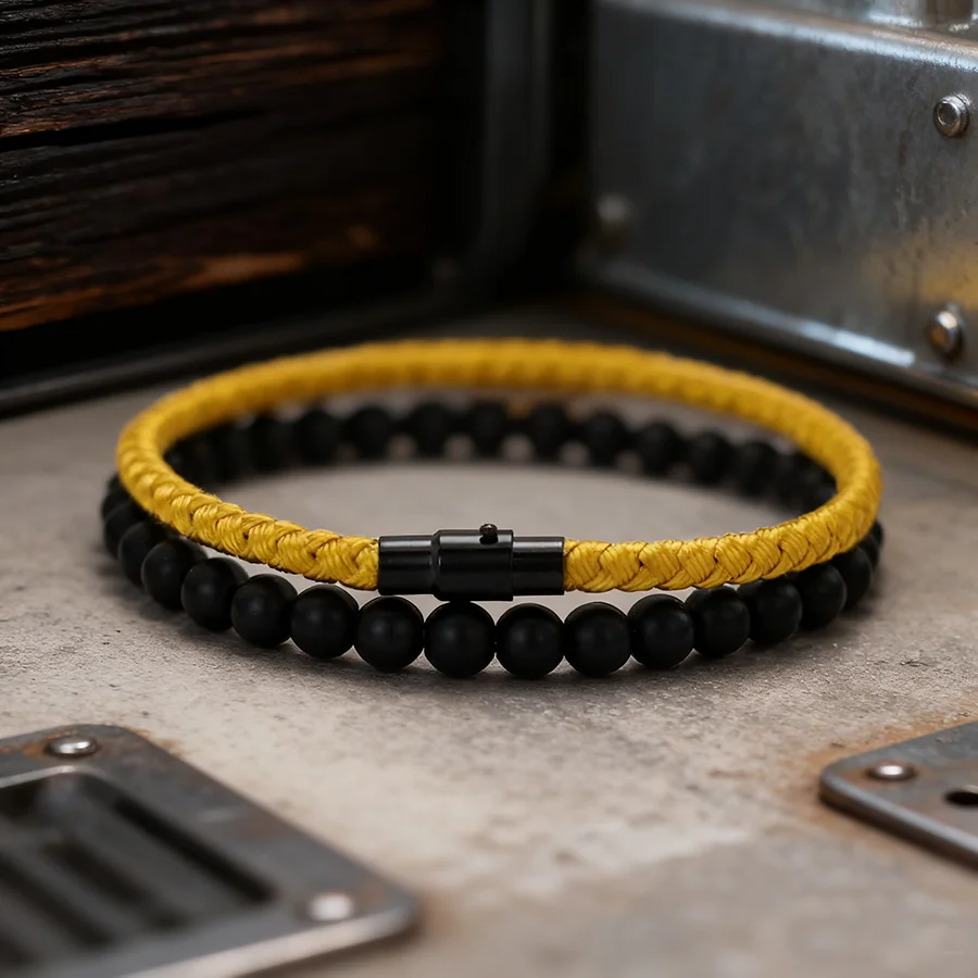 Noter 2Pcs Hiphop Bracelet Set For Men 5 Colors Available High Quality 4mm Keel String 6mm Onyx Stone Healing Braslet Bangle