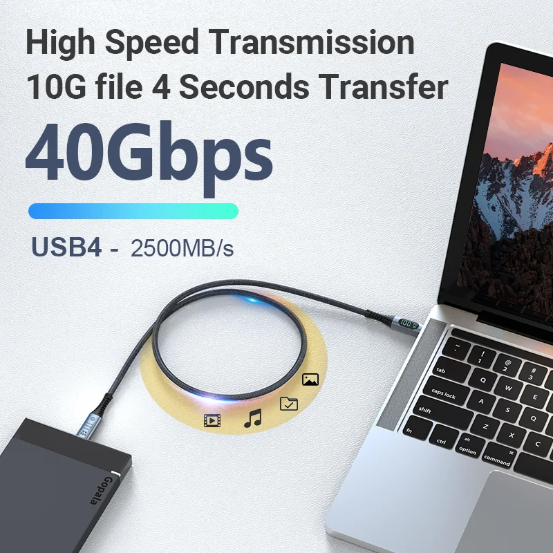 USB 4 Cable with LED Display, 3.3ft USB C 240W Fast Charging Cable with 8K@60Hz 40Gbps Data Transfer USB C Cable For iPhone15