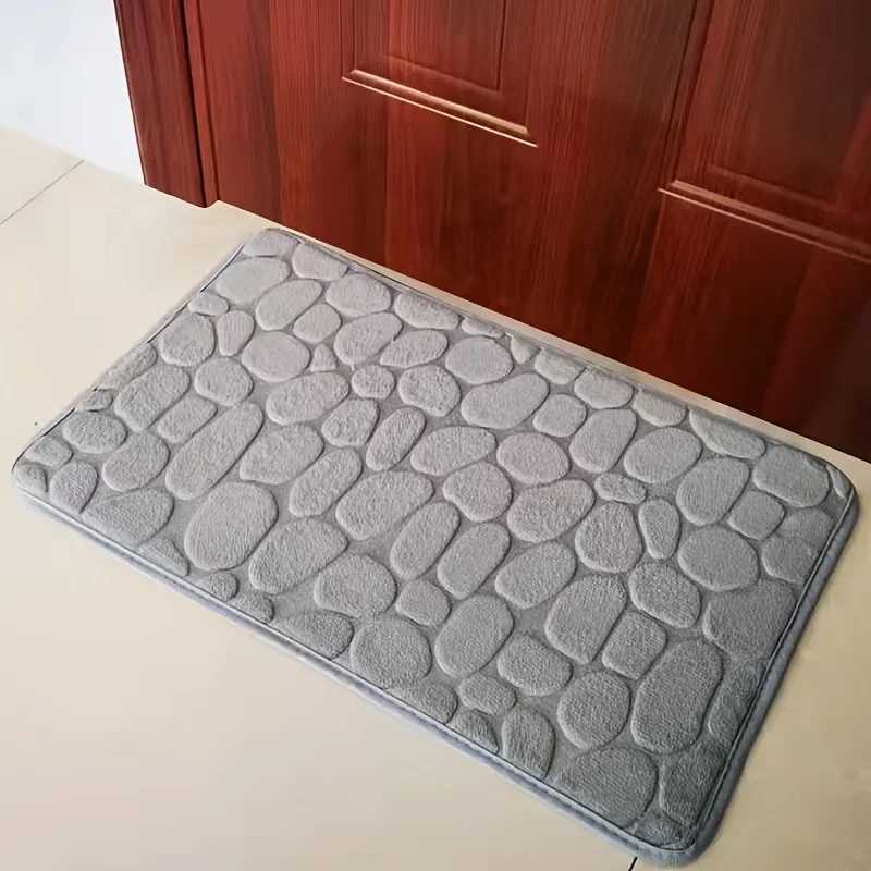 1 Pc Bath Rug Mat Made of Soft Memory Foam with Cobblestone Print Absorbent Washable and Non-slip Ideal for The Bathroom