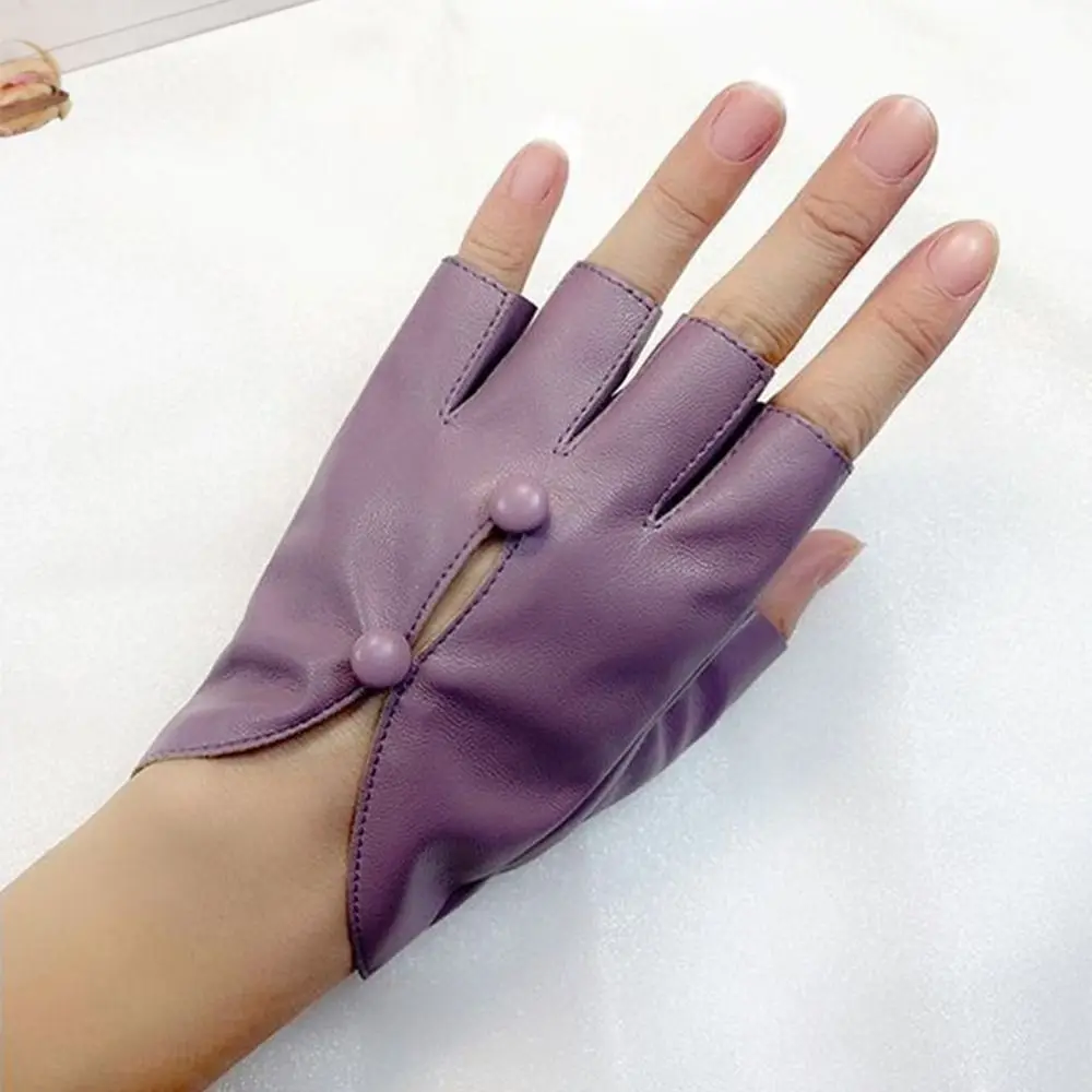 PU Leather Women Leather Gloves Anti-Slip Palm Guard Half Finger Gloves Durable Gothic Dance Performance Gloves Performance