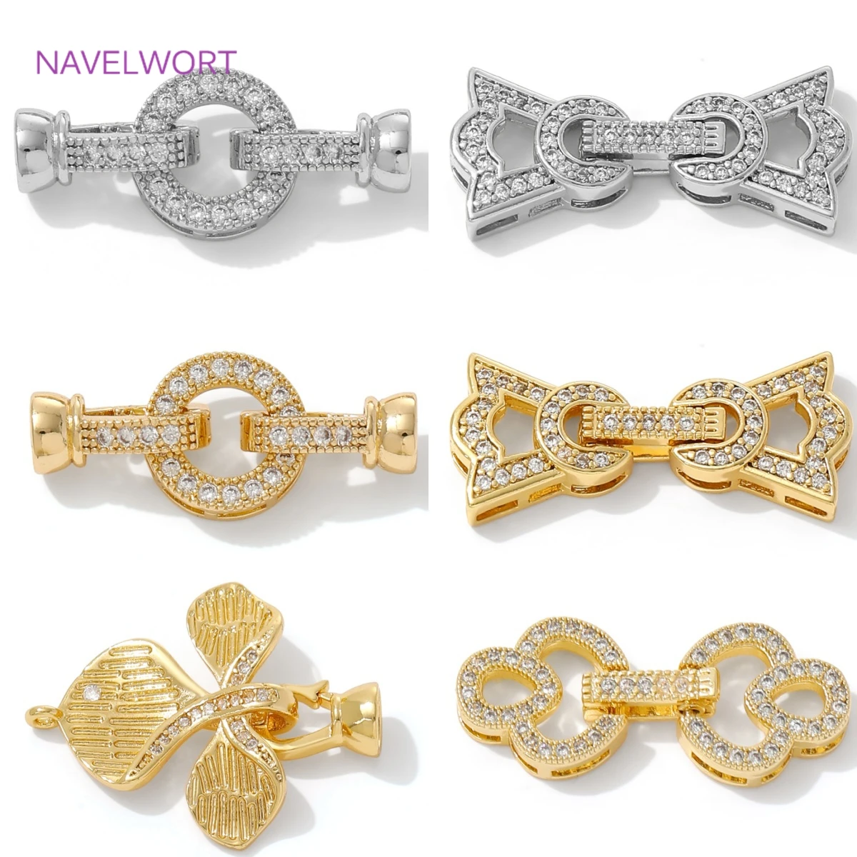 18K Gold Plated Brass Pearl Clasps Connector,Clasp For Bracelet,with Zircon Fasteners Lock Clasp,DIY Jewelry Making Accessories