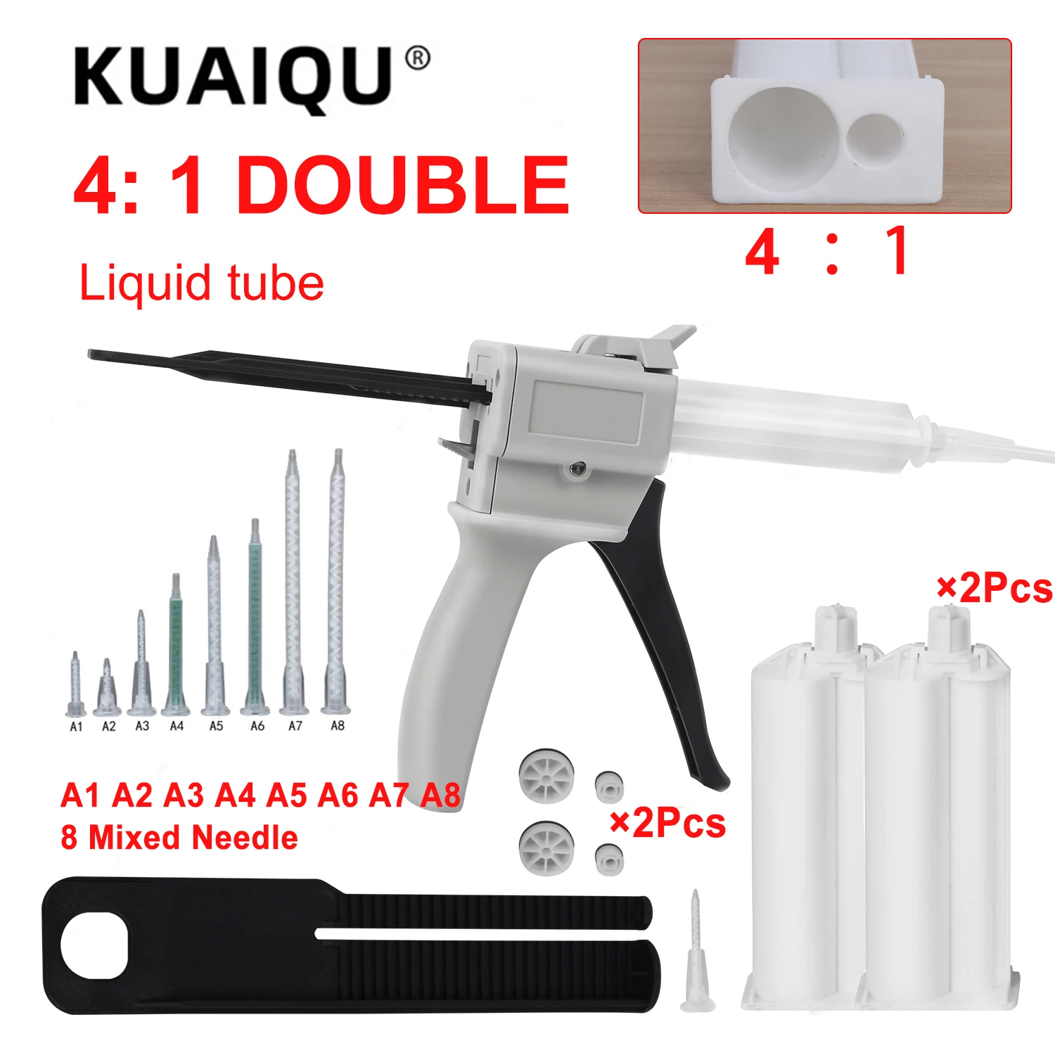 KUAIQU 50ml Manual Glue Gun AB Epoxy Sealant Glue Gun Dispensing Gun Squeeze Mixed Adhesive Applicator Glue 4:1 with Mixing Tube