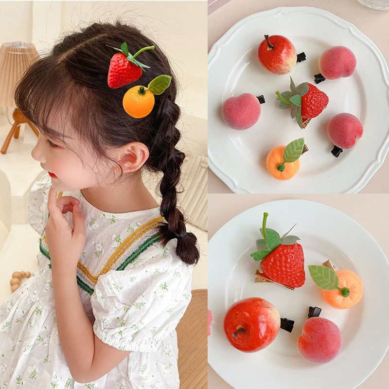 INS Cute Sweet Simulation Fruit Hair Clip Women Vivid Orange Cherry Peach Shaped Side Bangs Clip Hairpins Headdress Ornaments