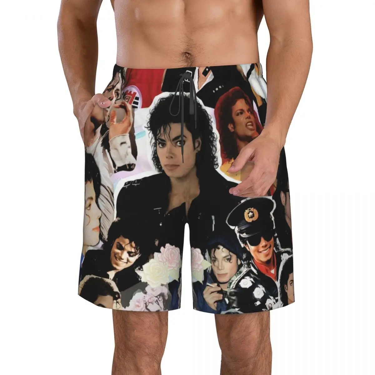 Michael Jackson Men's Beach Shorts Fitness Quick-drying Swimsuit Funny Street Fun 3D Shorts