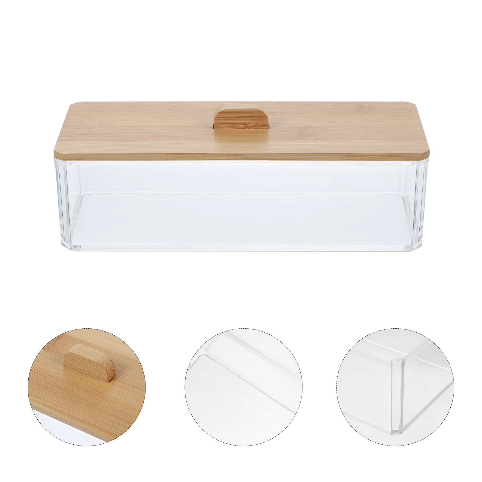 아크릴 티슈 박스 투명 데스크탑 수납 랙 대나무 뚜껑 사각형 정리함 냅킨용 가정용 다기능 거실용