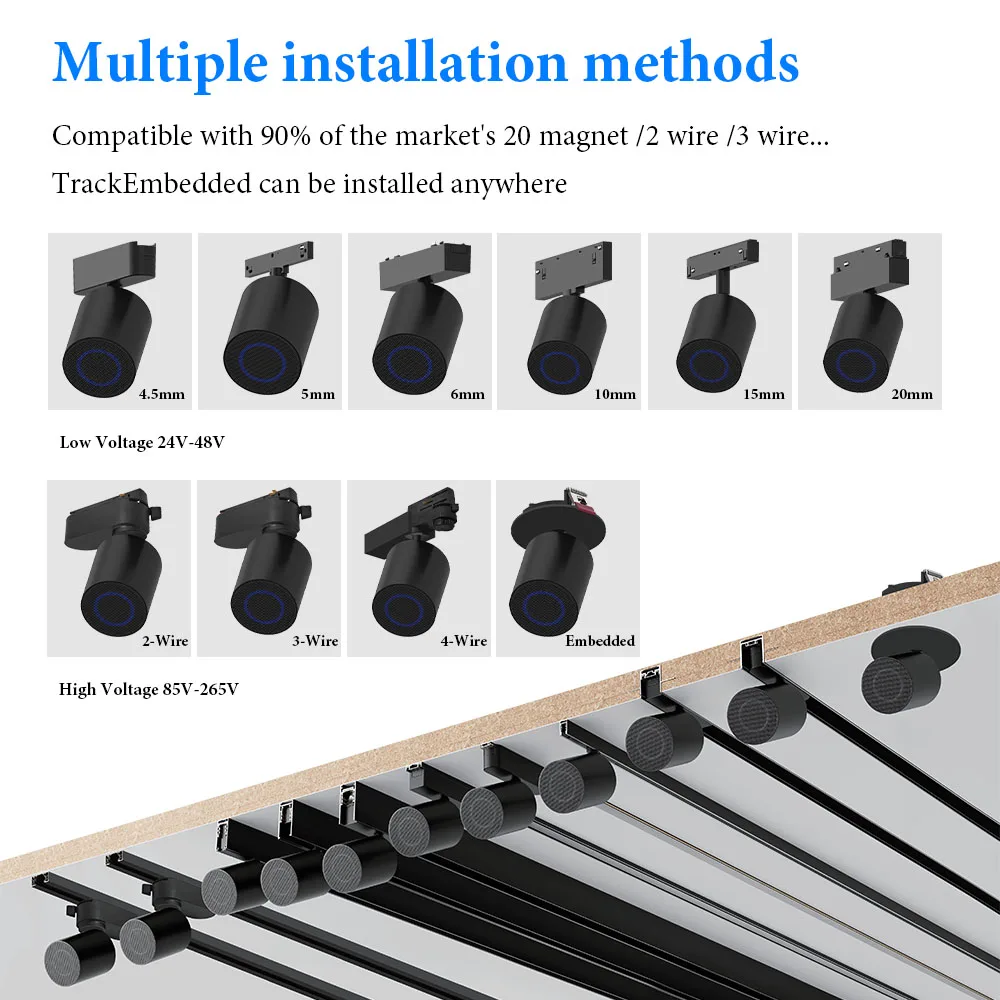 For Dimmable AC 220V LED Magnetic Rail Lighting Track System with Adjustable Multimedia Integrated Music Speaker for Smart Homes