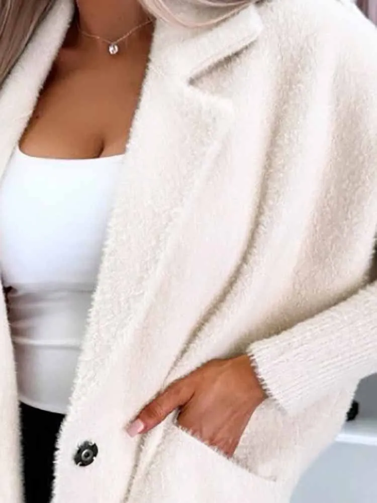 ملابس خارجية فضفاضة غير رسمية للخريف والشتاء معطف صوفي بأكمام طويلة للنساء سترات جيب بأزرار بلون سادة بسيطة #1