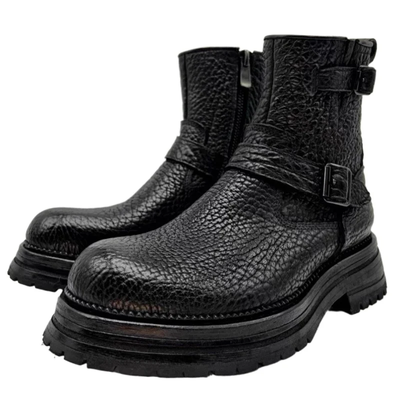 

Повседневные мотоциклетные ботинки из воловьей кожи в американском стиле, мужские уличные ботинки челси из натуральной кожи на толстой подошве, мужская обувь с высоким берцем
