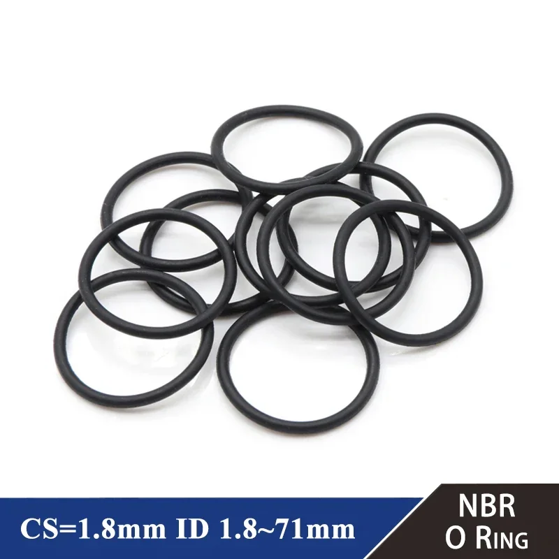 10/50Pcs NBR O Ring Gasket Thickness CS 1.8mm ID 1.8~71mm Nitrile Rubber Round O Type Corrosion Oil Resist Sealing Washer Black