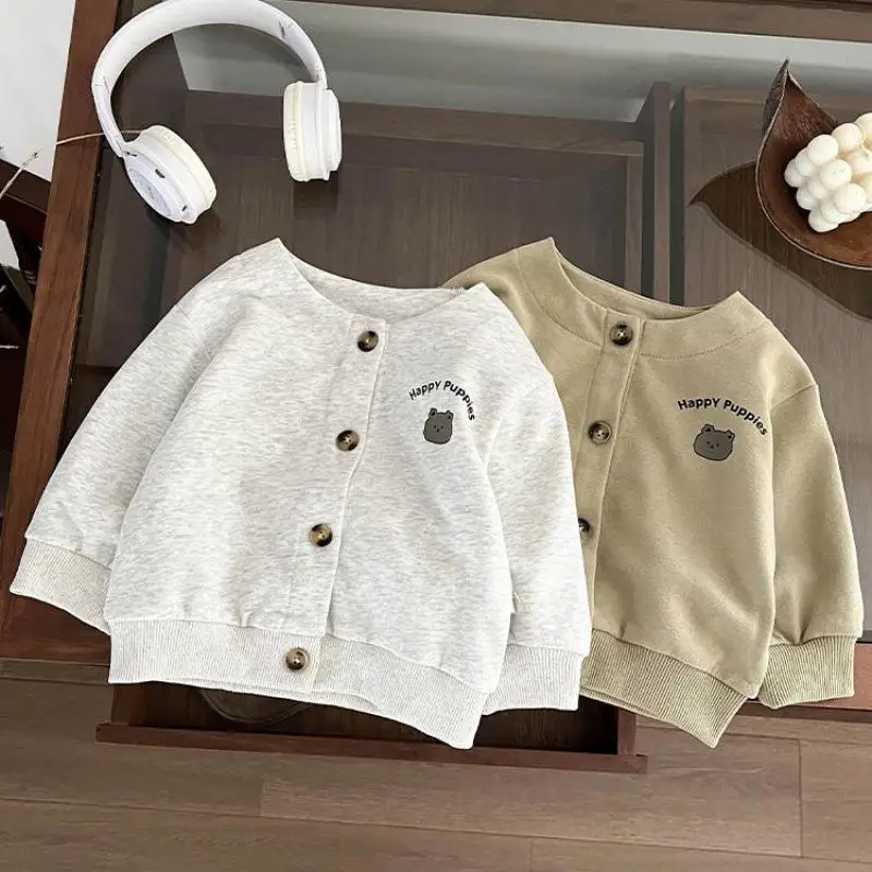 

2025 Autumn New Baby Long Sleeve Casual Coat Cartoon Print Boys Cotton Jacket Infant Girls Sweatshirt Cardigan Kids Clothes